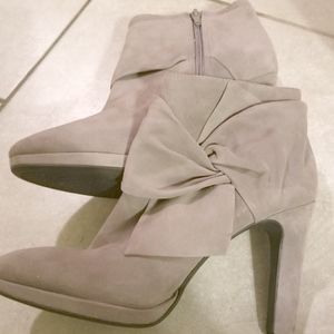 Gianni Bini Grey Suede Zip Ankle Boots with  Bow